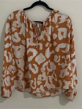 Elizabeth and James Rust and Cream Printed Tie-Neck Blouse